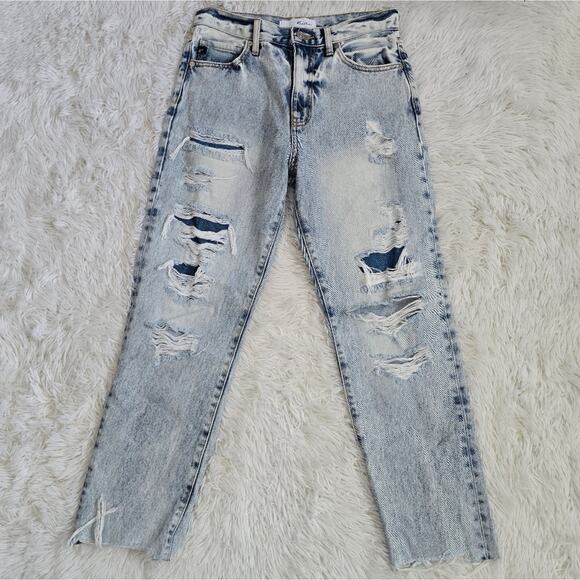 Kancan High Rise Straight Light Wash Distressed Jeans KC8667L Size 5/26 - Picture 1 of 13